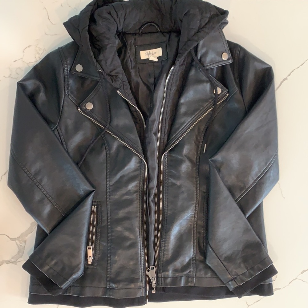 Faux Leather Hooded Jacket - Small